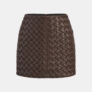 NWT Commense Faux Leather Woven Mini Skirt Brown Medium